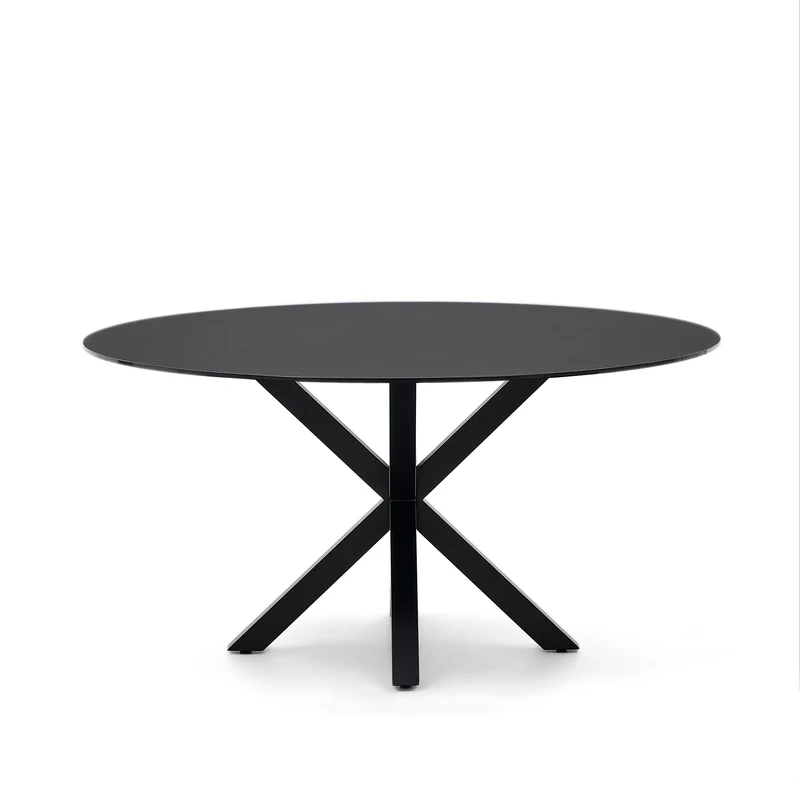 Argo round table with black glass and black steel legs Ø 150 cm