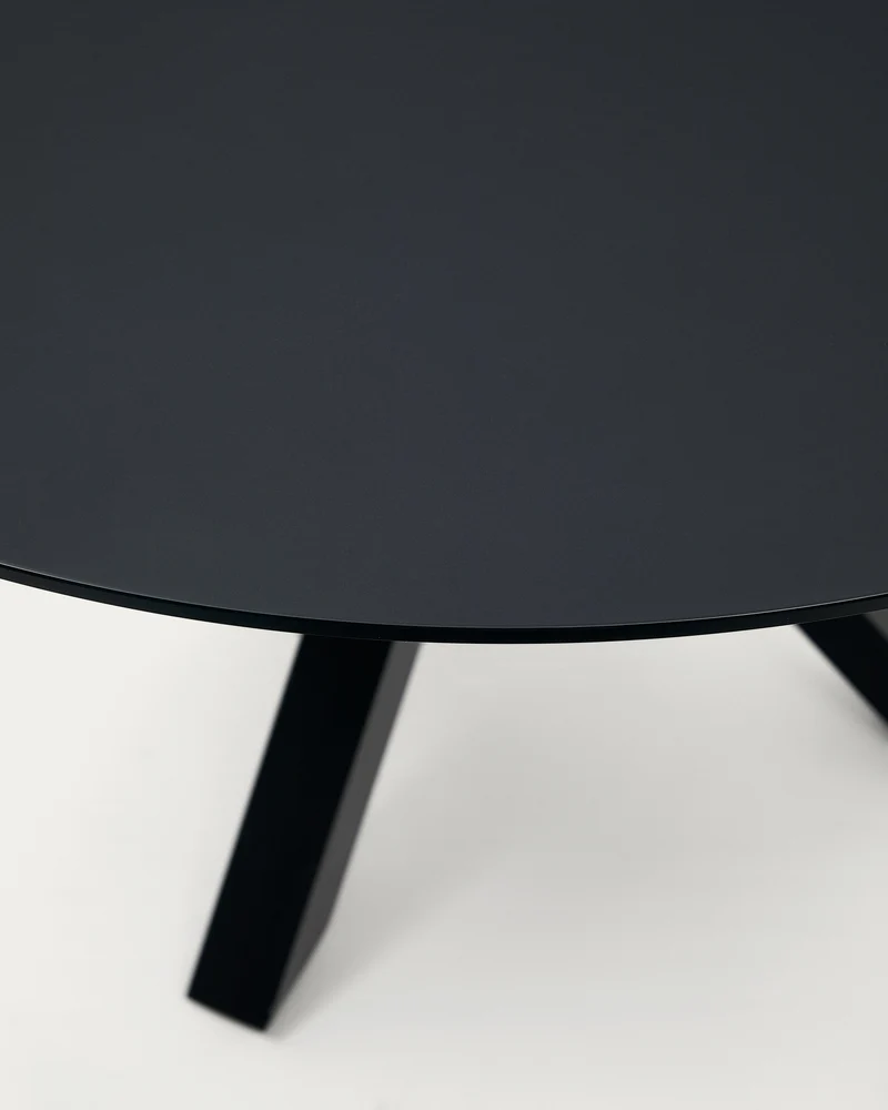 Argo round table with black glass and black steel legs Ø 150 cm
