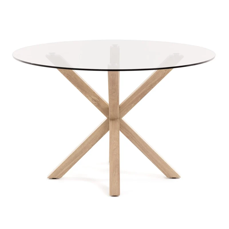 Argo round glass table with steel legs with wood-effect finish Ø 119 cm