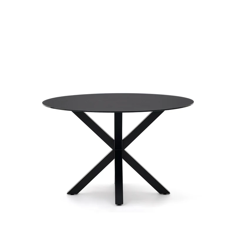 Argo round table with black glass and black steel legs Ø 120 cm