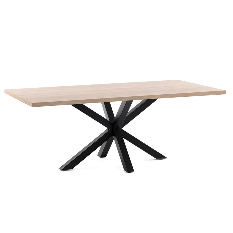 Argo table in melamine with natural finish and steel legs with black finish 160 x 100 cm
