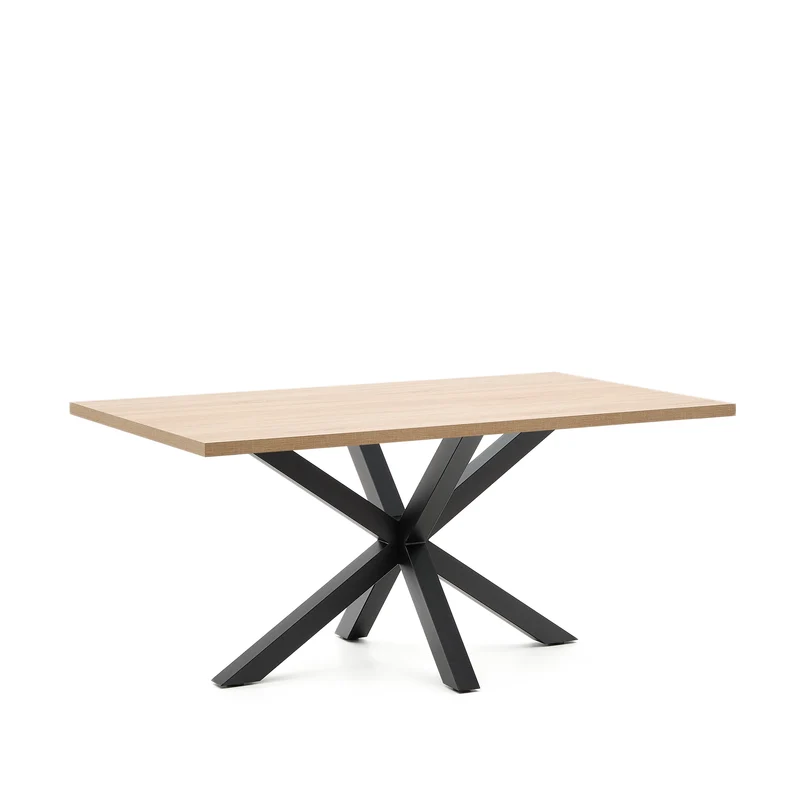 Argo table in melamine with natural finish and steel legs with black finish 160 x 100 cm