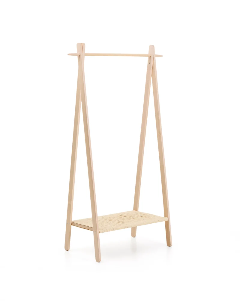 Natane birch wood and rattan clothing rail, 95 x 152 cm