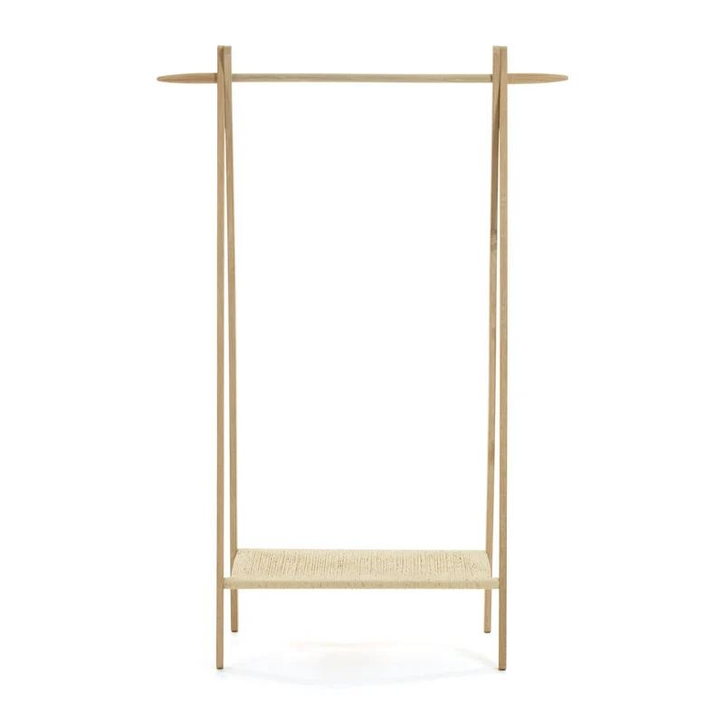 Natane birch wood and rattan clothing rail, 95 x 152 cm