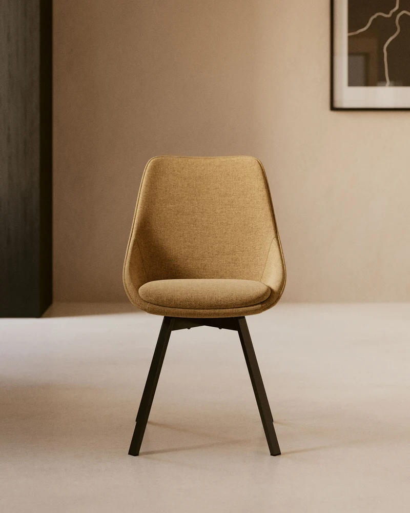 Jenna mustard swivel chair with steel legs with black finish
