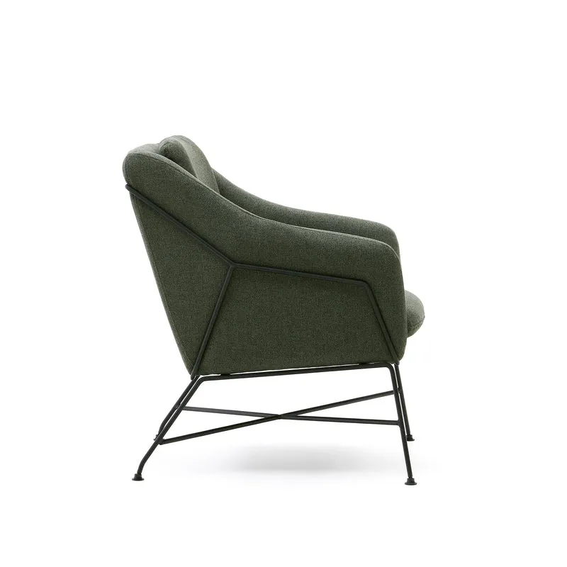 Brida armchair in green and steel legs with black finish