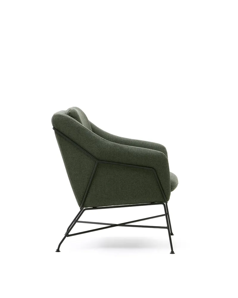 Brida armchair in green and steel legs with black finish