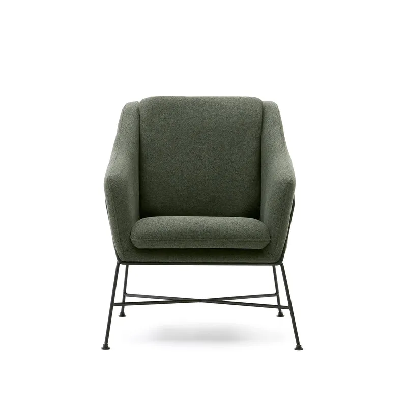 Brida armchair in green and steel legs with black finish