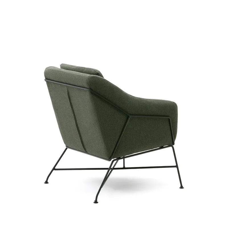 Brida armchair in green and steel legs with black finish