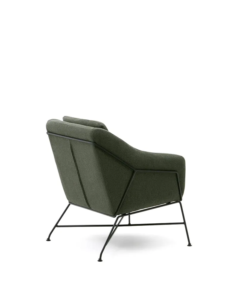 Brida armchair in green and steel legs with black finish