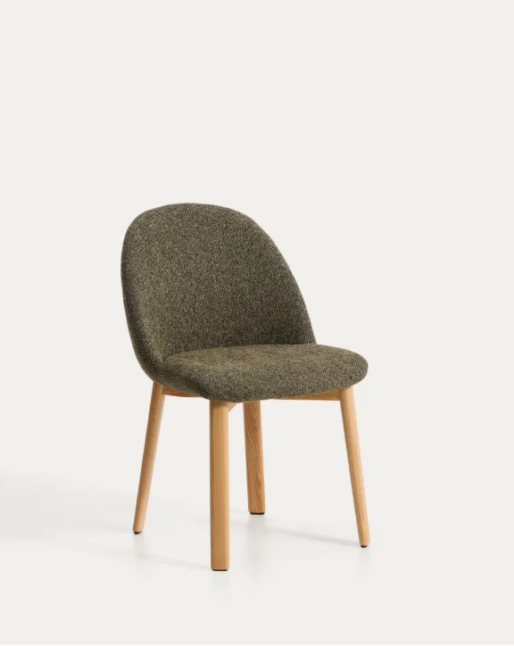 Meila chair in green chenille with legs in natural finish