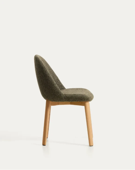 Meila chair in green chenille with legs in natural finish