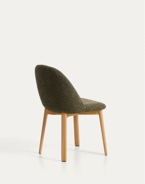 Meila chair in green chenille with legs in natural finish