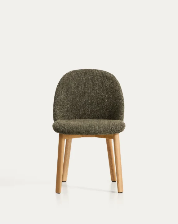 Meila chair in green chenille with legs in natural finish