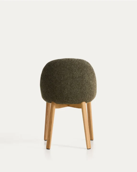Meila chair in green chenille with legs in natural finish