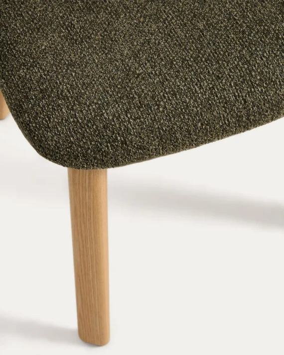 Meila chair in green chenille with legs in natural finish