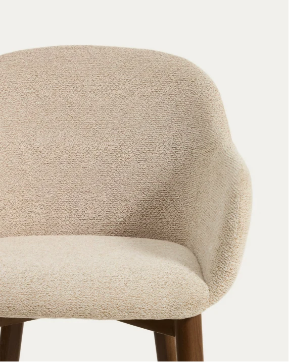 Meila chair with armrests in beige chenille with legs in walnut finish