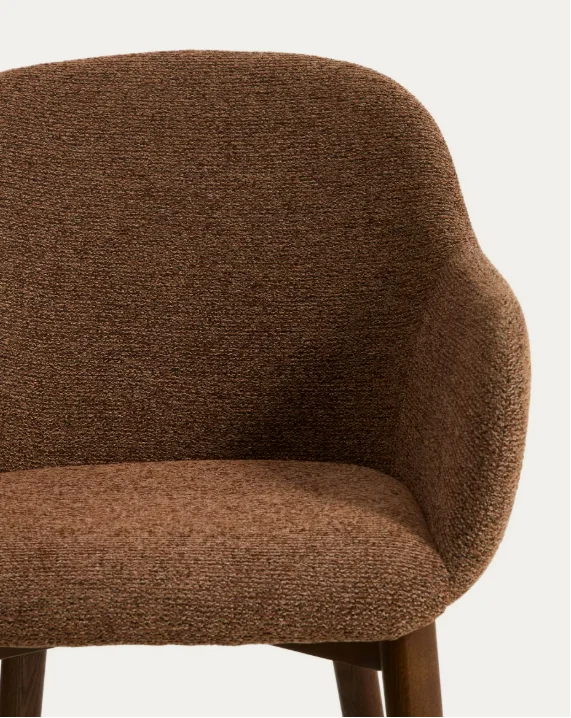 Meila chair with armrests in terracotta chenille with legs in walnut finish