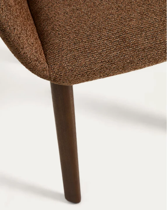 Meila chair with armrests in terracotta chenille with legs in walnut finish