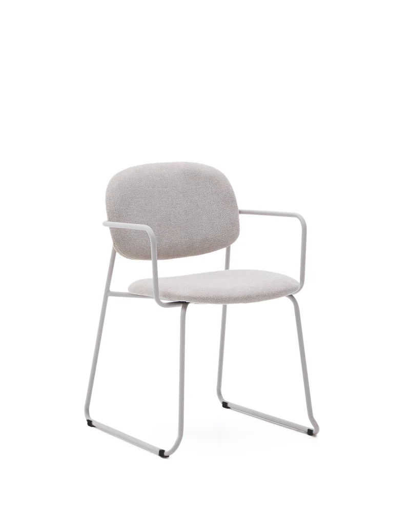 Meli chair in beige chenille with beige metal structure