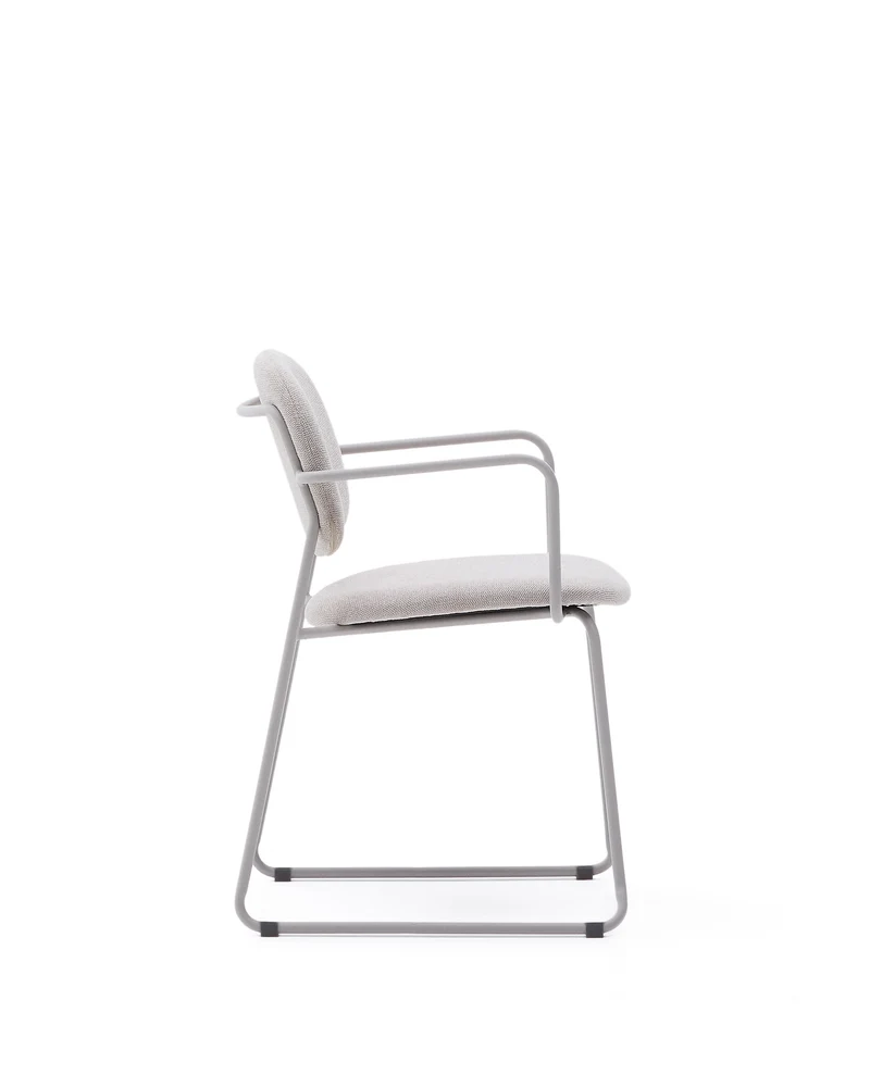 Meli chair in beige chenille with beige metal structure