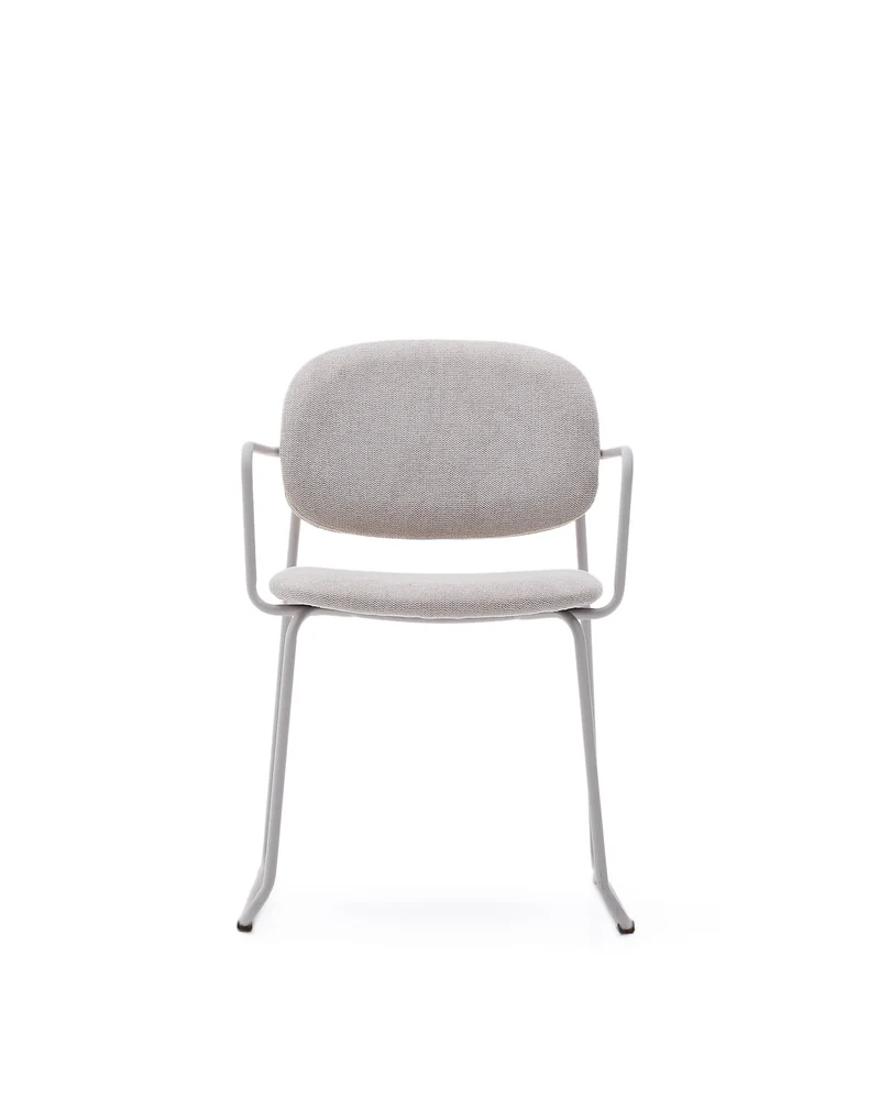 Meli chair in beige chenille with beige metal structure