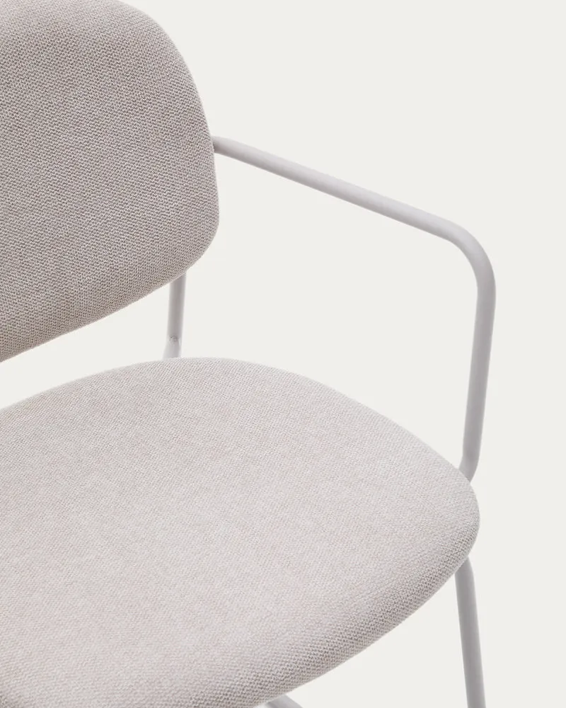 Meli chair in beige chenille with beige metal structure
