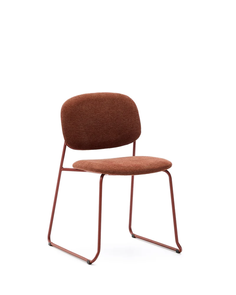 Meli stackable chair in terracotta chenille with terracotta metal legs