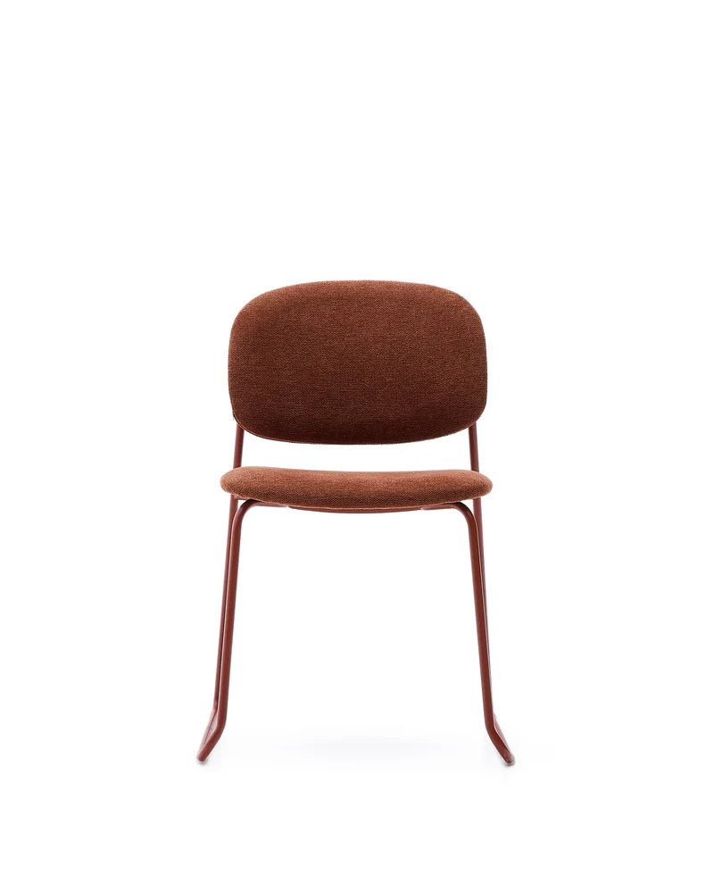 Meli stackable chair in terracotta chenille with terracotta metal legs