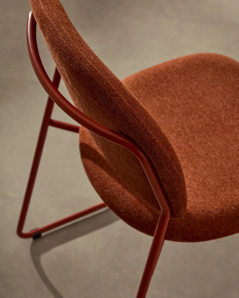 Meli stackable chair in terracotta chenille with terracotta metal legs