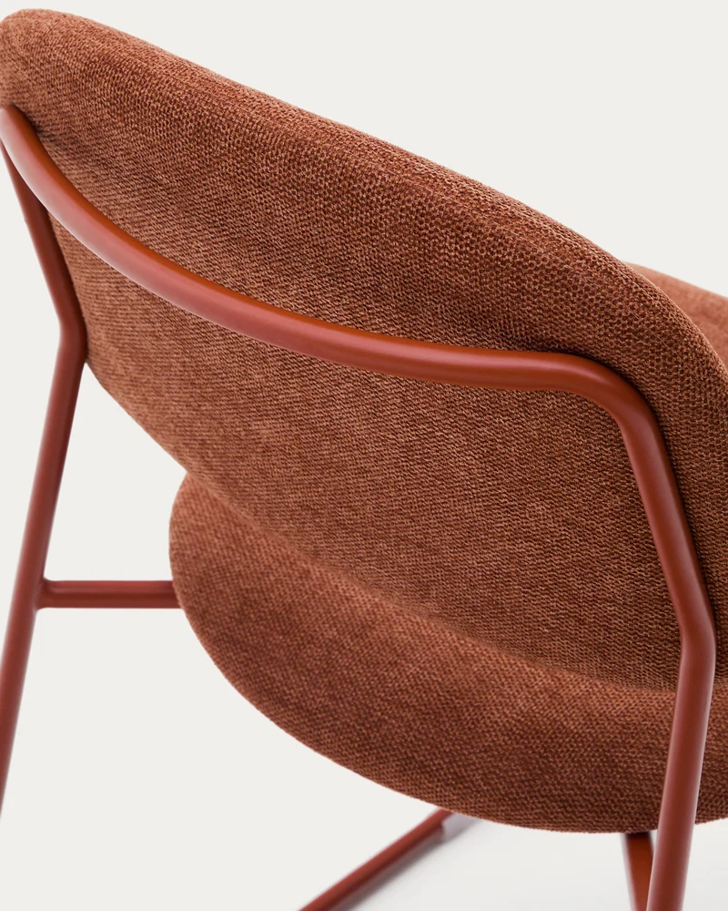 Meli stackable chair in terracotta chenille with terracotta metal legs