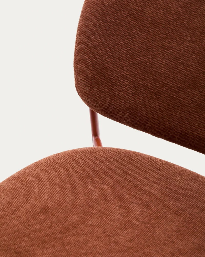 Meli stackable chair in terracotta chenille with terracotta metal legs