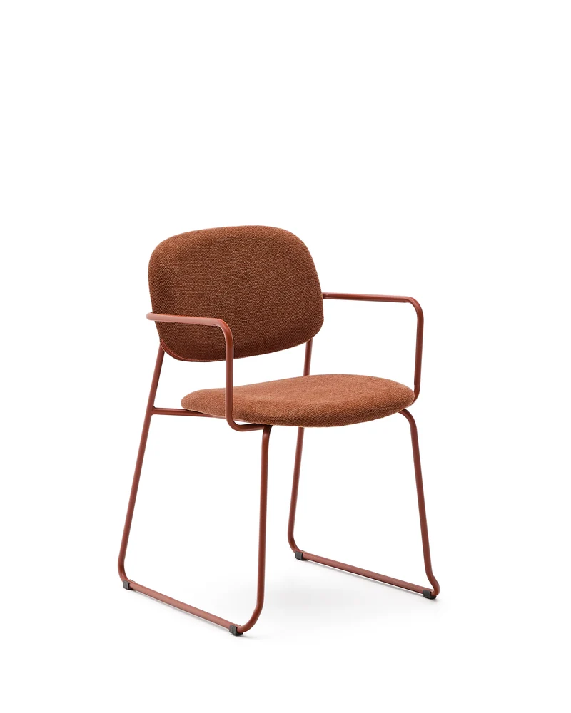 Meli chair in terracotta chenille with terracotta metal frame