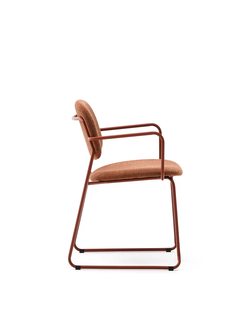 Meli chair in terracotta chenille with terracotta metal frame