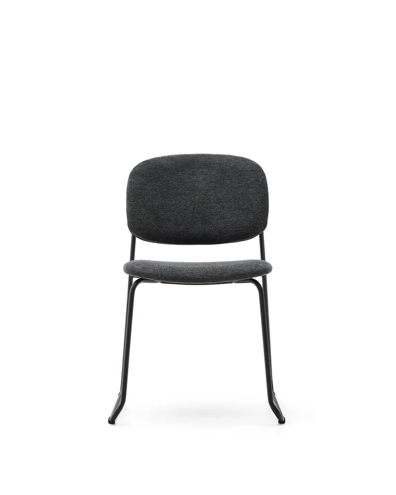 Meli stackable chair in grey chenille with grey metal legs