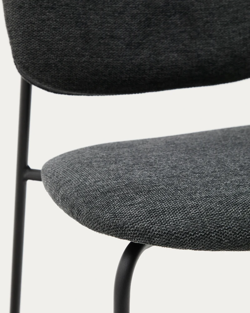 Meli stackable chair in grey chenille with grey metal legs