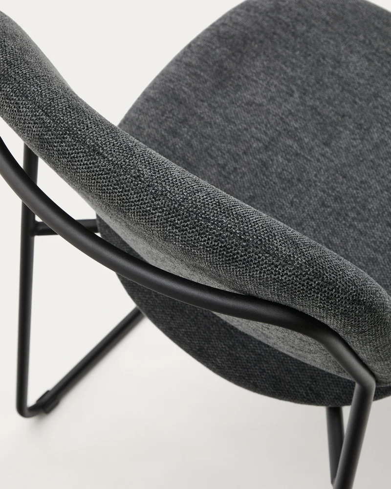 Meli stackable chair in grey chenille with grey metal legs