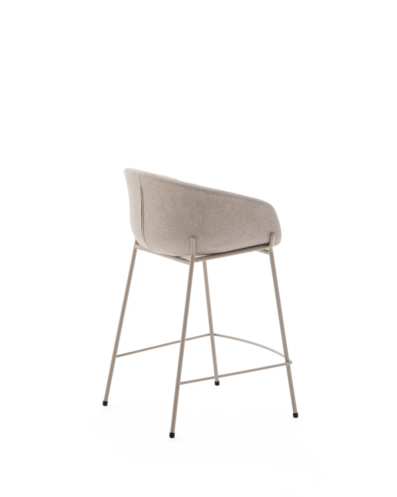 Yvette stool in beige chenille and steel legs in a beige finish 65 cm