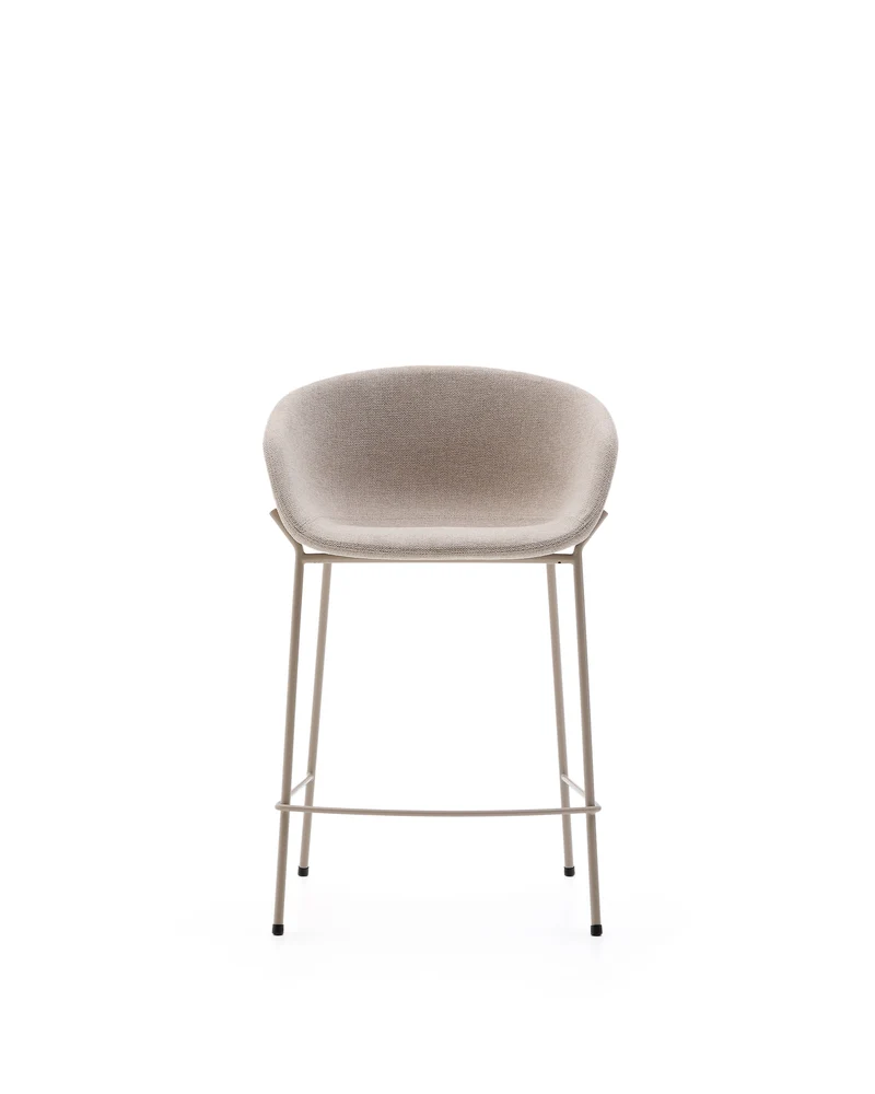 Yvette stool in beige chenille and steel legs in a beige finish 65 cm