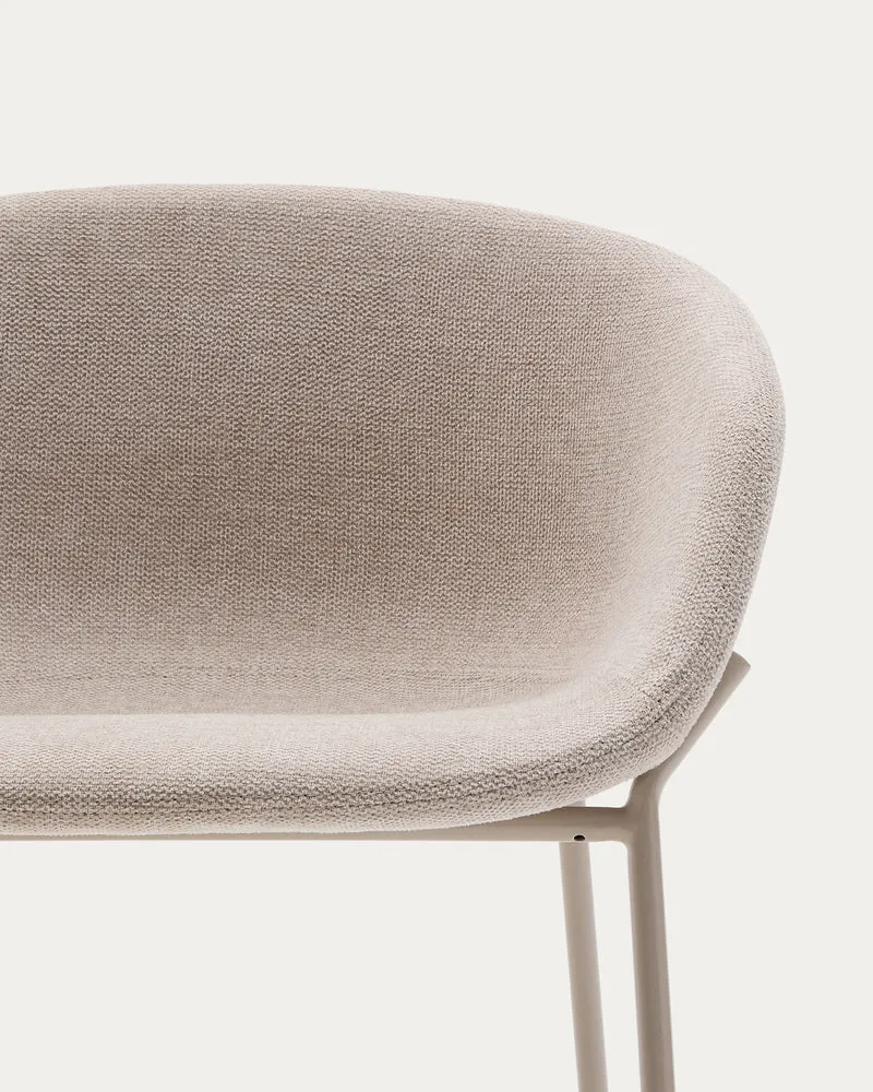 Yvette stool in beige chenille and steel legs in a beige finish 65 cm