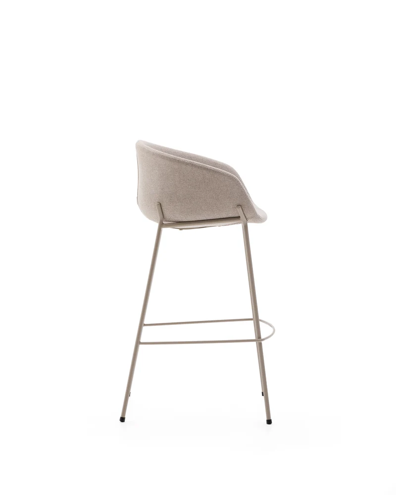 Yvette stool in beige chenille and steel legs in a beige finish 75 cm