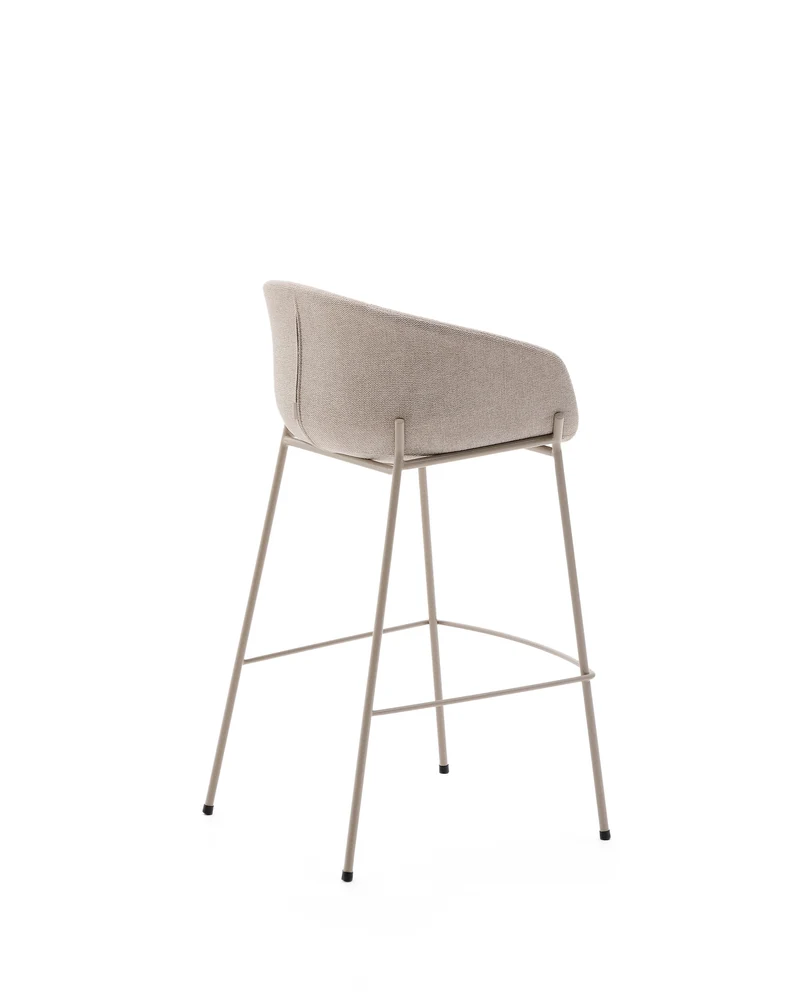 Yvette stool in beige chenille and steel legs in a beige finish 75 cm