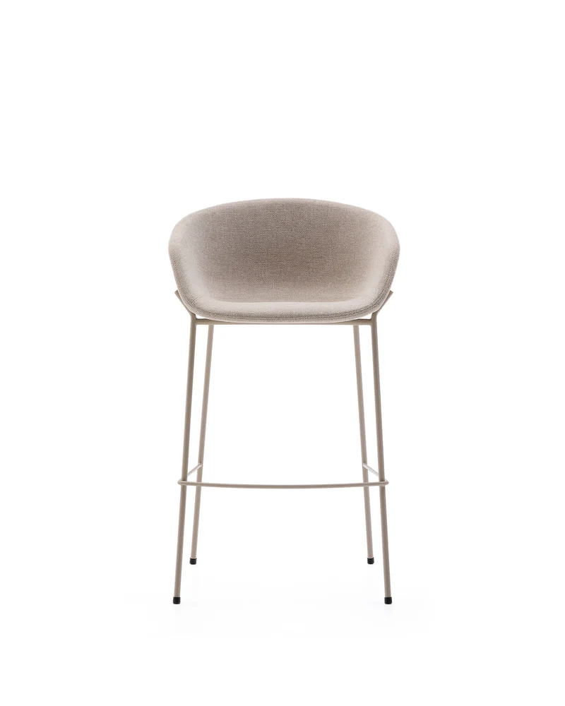 Yvette stool in beige chenille and steel legs in a beige finish 75 cm