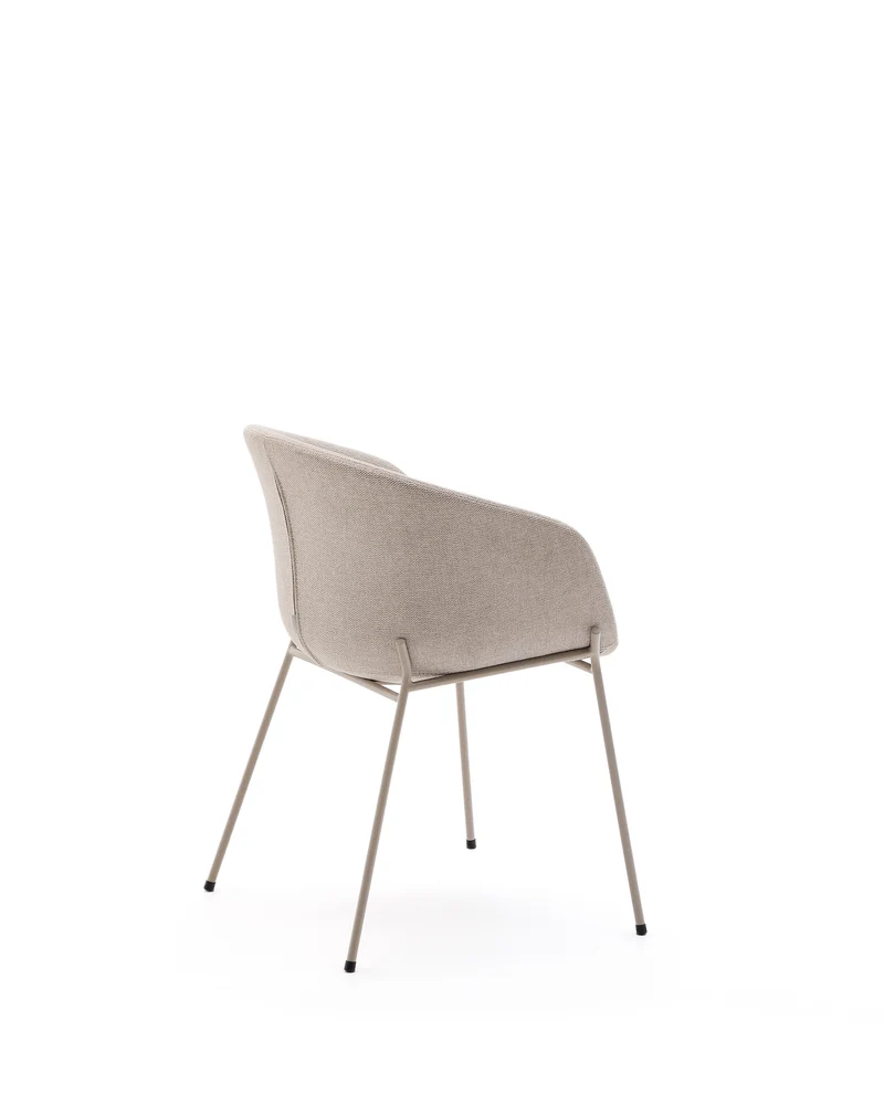 Yvette chair in beige chenille and steel legs in a beige finish
