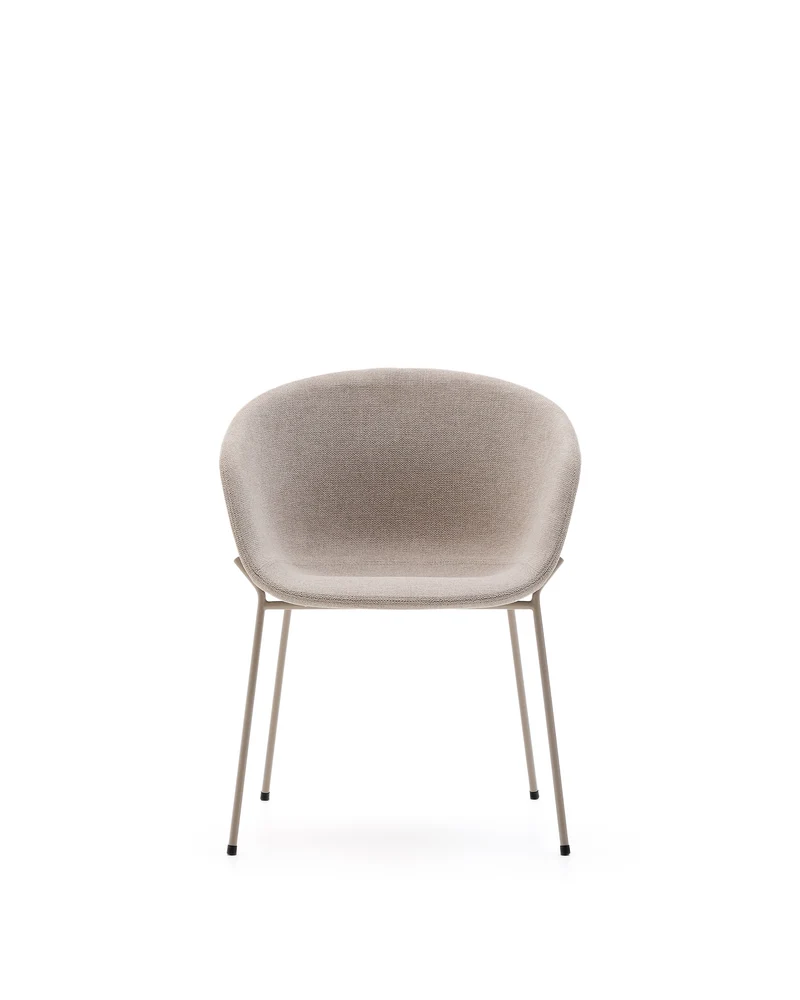 Yvette chair in beige chenille and steel legs in a beige finish