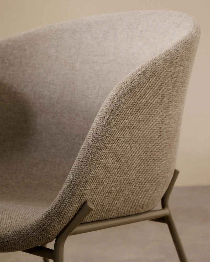 Yvette chair in beige chenille and steel legs in a beige finish