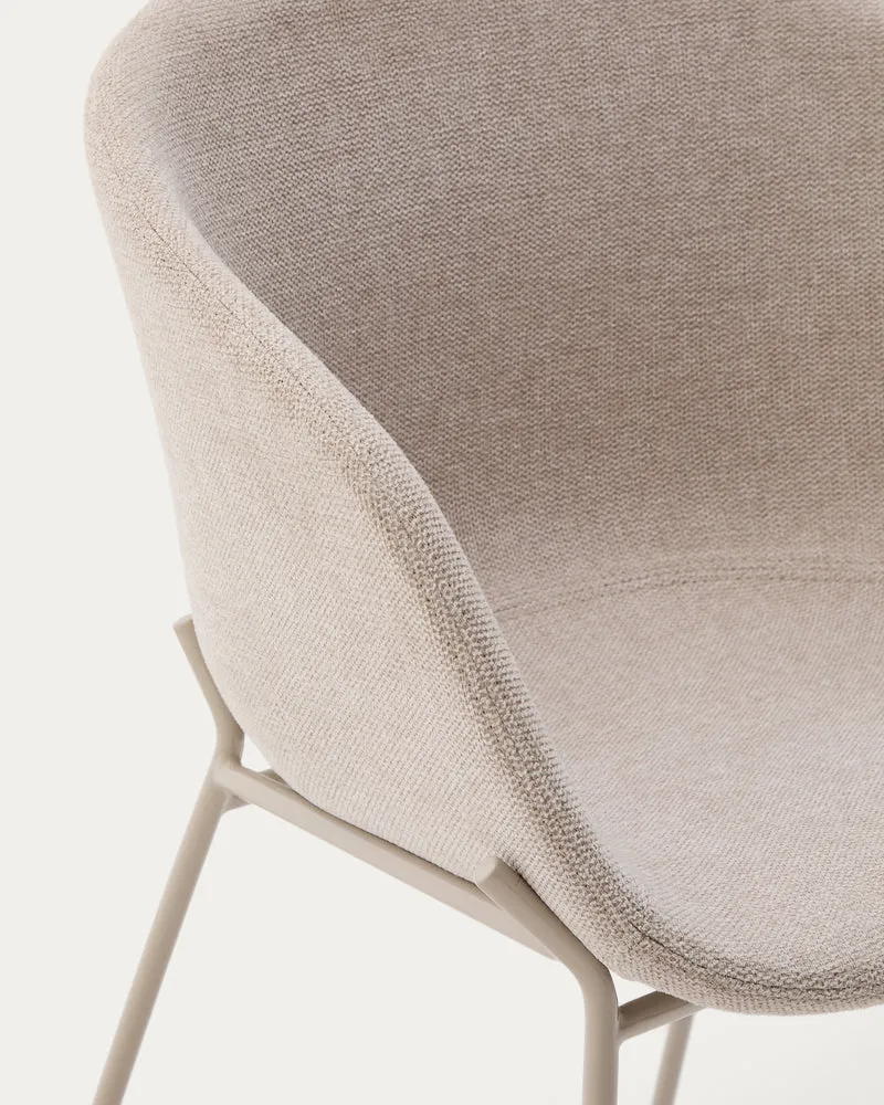 Yvette chair in beige chenille and steel legs in a beige finish