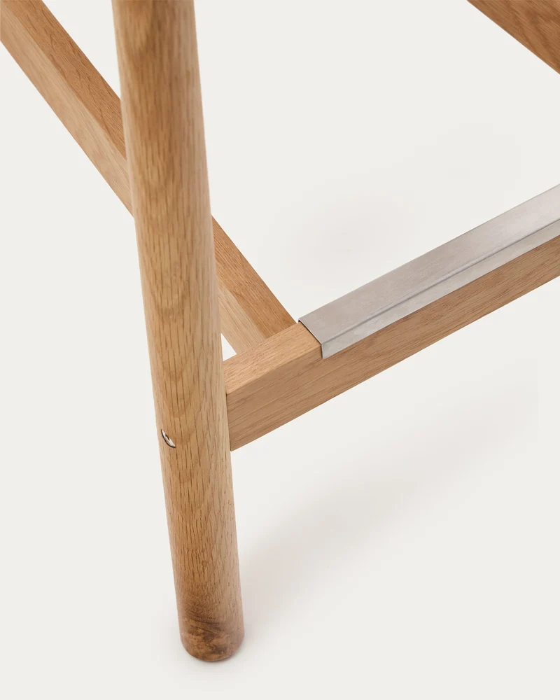 Yalia stool with a backrest in solid oak wood in a natural finish and rope cord seat 65 cm