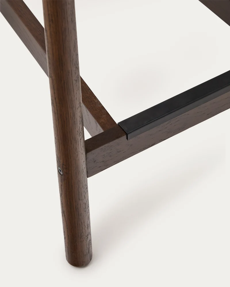 Yalia stool with a backrest in solid oak wood in a walnut finish and rope cord seat 65 cm