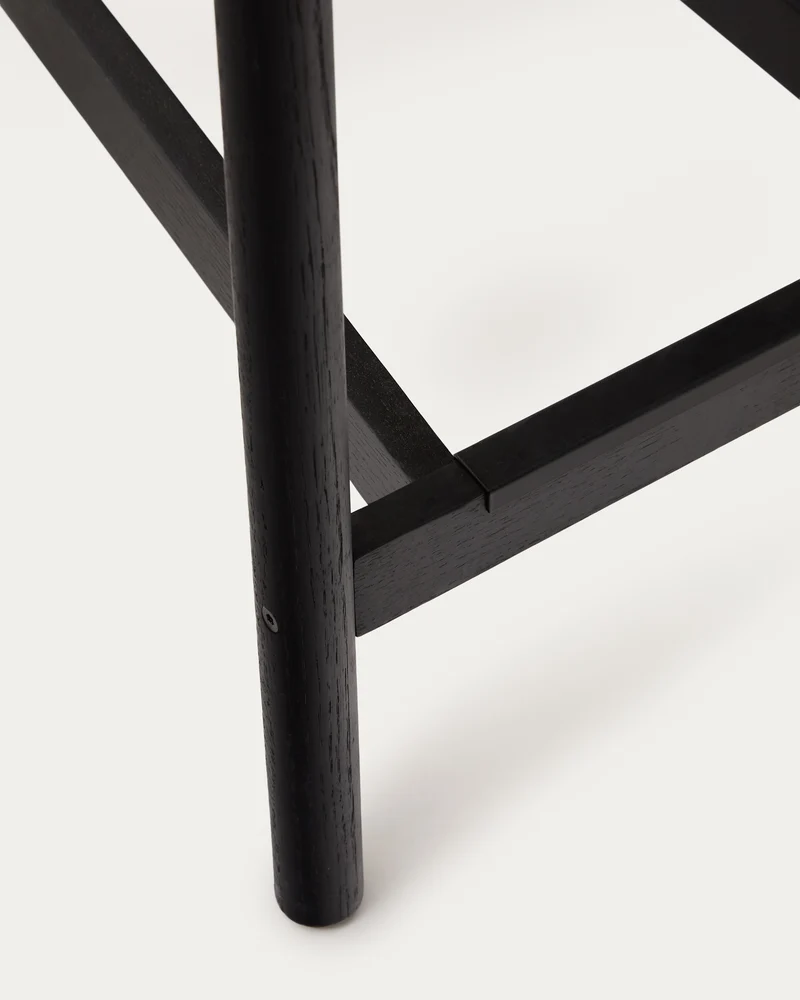 Yalia stool with a backrest in solid oak wood in a black finish and rope cord seat 65 cm